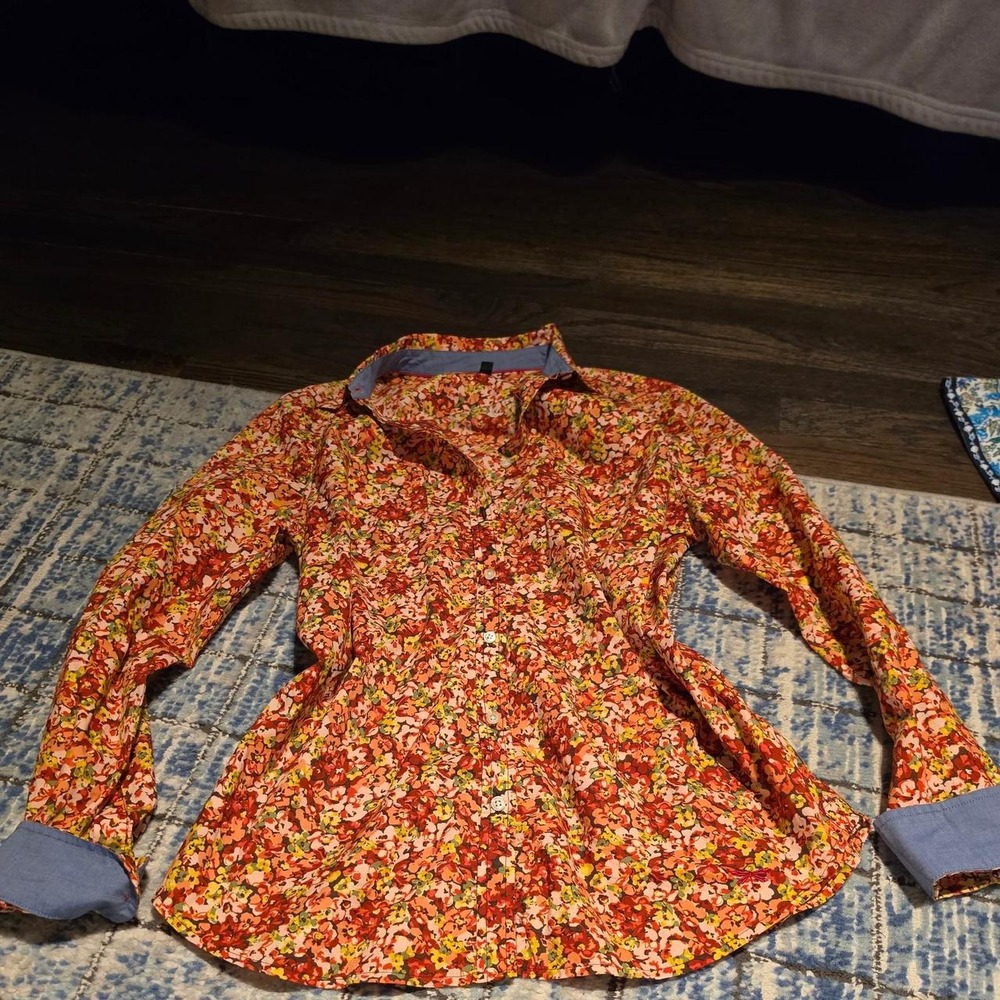 Talbots orange, red, and yellow floral blouse